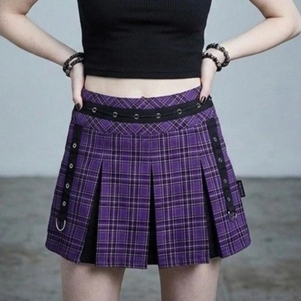 Tripp NYC Skirt Womens XS Purple‎ Plaid Mini Vtg Y2K Goth Grunge Punk Pleated